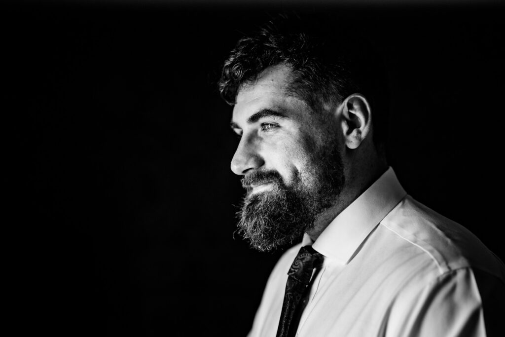 portrait of the groom at Prestwold Hall