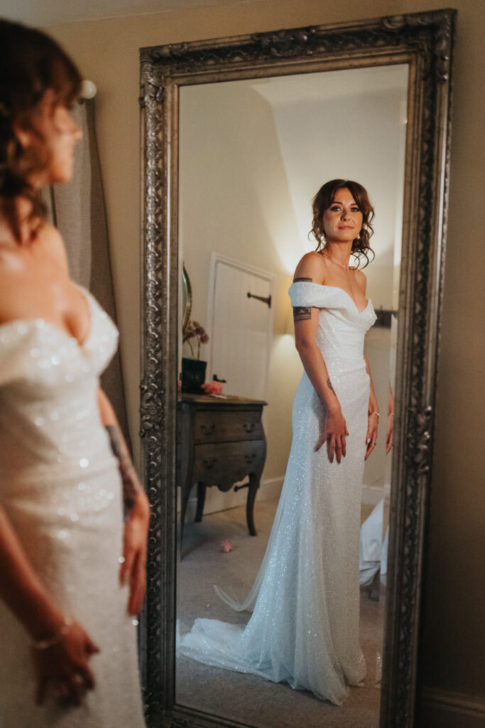 Prestwold Hall bride mirror reflection