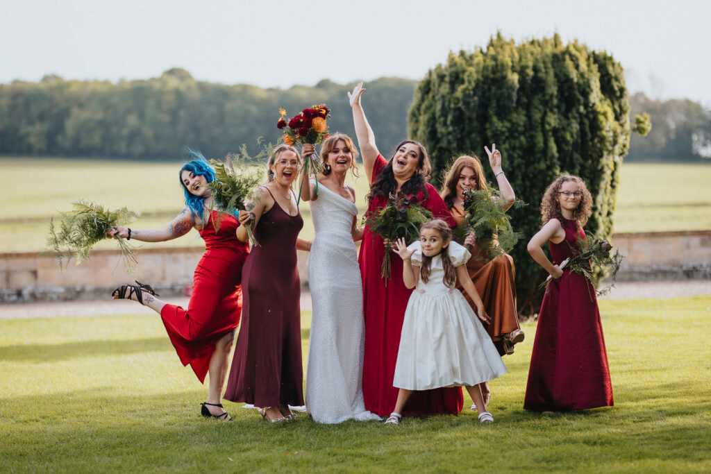 Bridal party wedding photo at Prestwold Hall