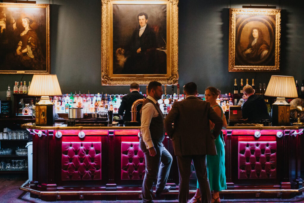 Wedding bar at the Prestwold Hall evening reception guests