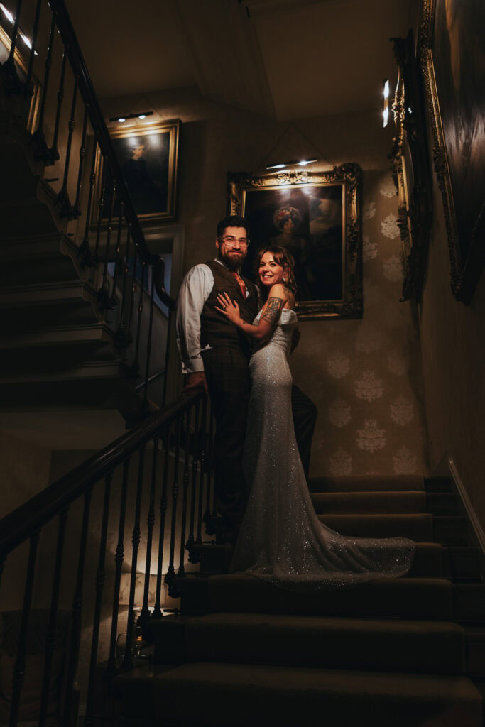Prestwold Hall evening wedding portrait