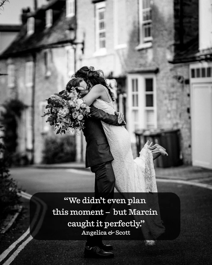 Couple sitting in grass sharing a smile on their wedding day